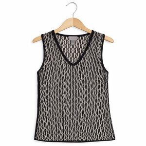 Sigred Olson Silk Blend Mesh Blouse Black and White Medium